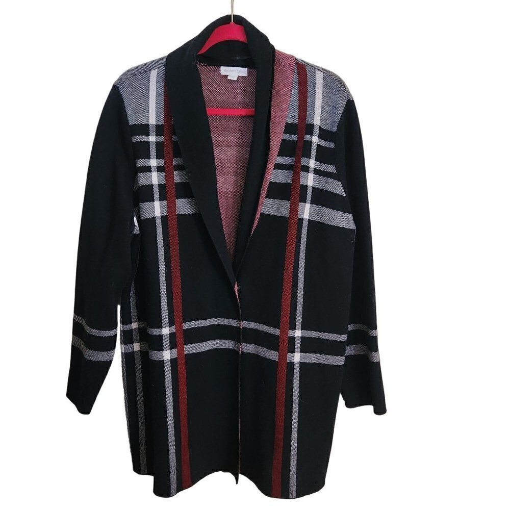Charter Club Black Red Plaid Coatagan Long Line Sweater Jacket Size XL - Picture 2 of 10